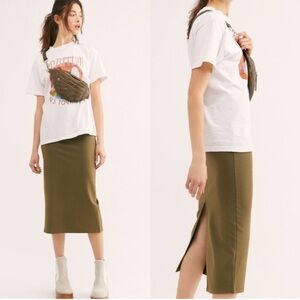 Free People Highland Tube Midi Skirt in Olive Green